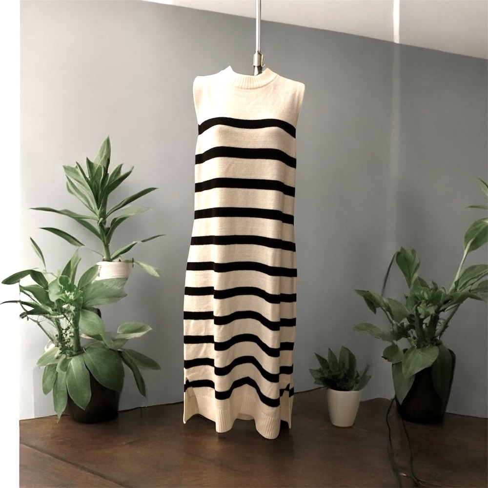 Comfy Black and White Striped Knit Dress
